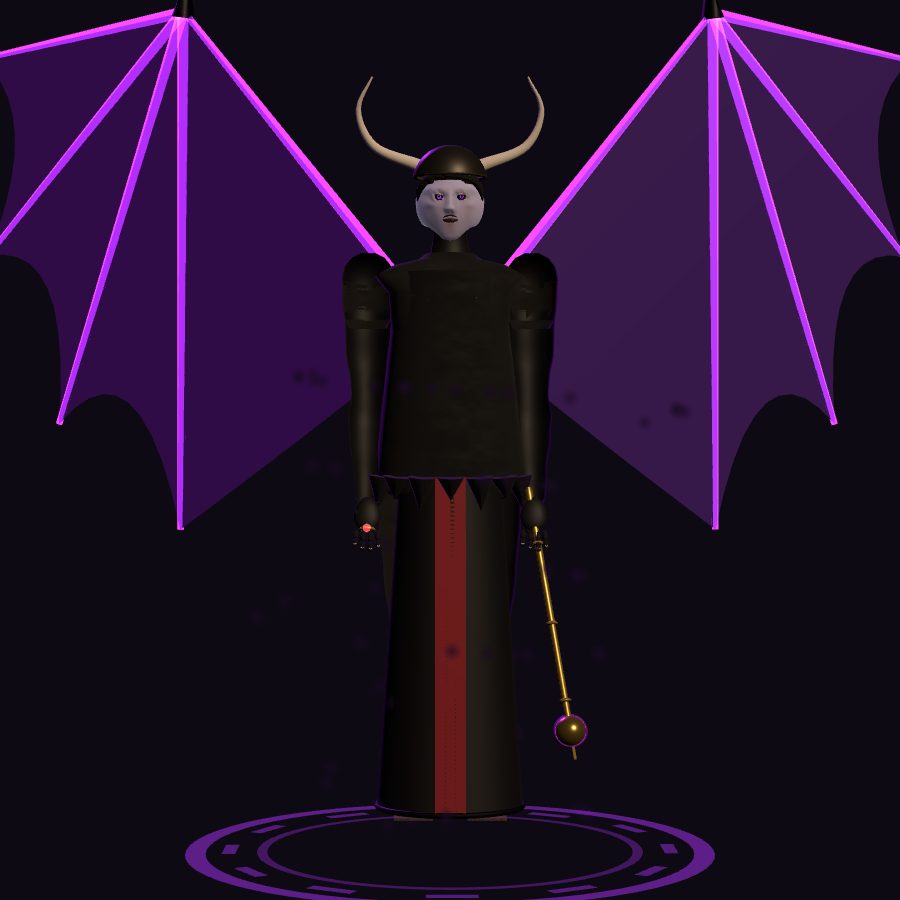 The Dark Lord, horned and winged, on a glowing circle in the dark